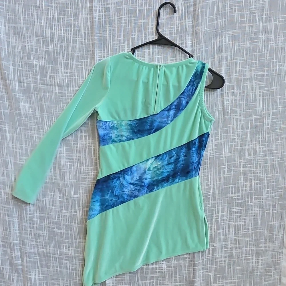 Algy Green Blue Asymmetrical Women's Dance Outfit Adult Small Long Sleeve
